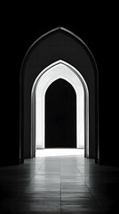 Fototapeta premium Mysterious Architectural Passage: A Monochrome Journey Through Arched Pathways