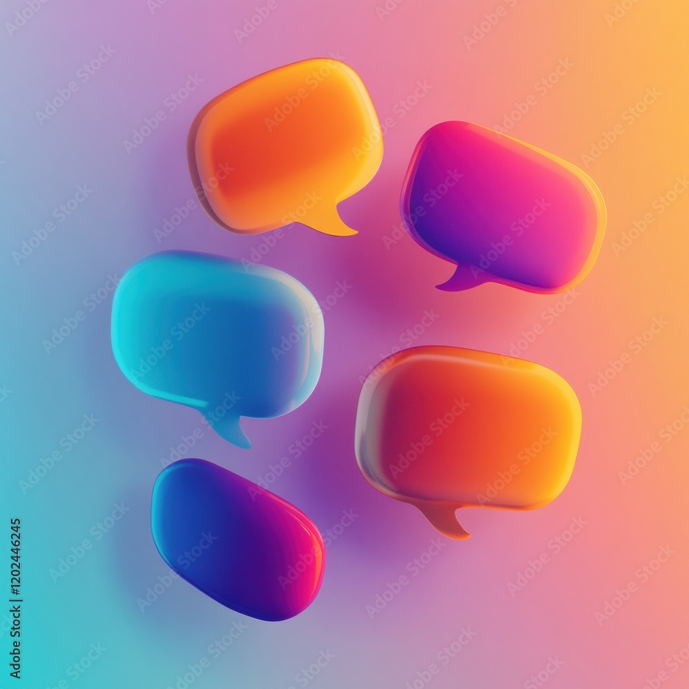 Leinwandbilder Colorful speech bubbles floating against a vibrant gradient backdrop in a digital art composition. Generative AI