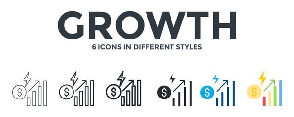 Growth  Icon In Different Style Vector Illustration. Designed In Thin Line, Regular Line, Bold Line, Glyph, Color Fill, And Flat Style Can Be Used For Web