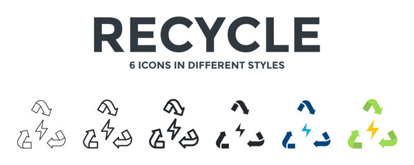 Recycle  Icon In Different Style Vector Illustration. Designed In Thin Line, Regular Line, Bold Line, Glyph, Color Fill, And Flat Style Can Be Used For Web
