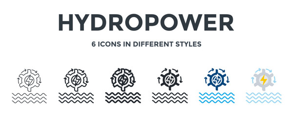 Hydropower  Icon In Different Style Vector Illustration. Designed In Thin Line, Regular Line, Bold Line, Glyph, Color Fill, And Flat Style Can Be Used For Web