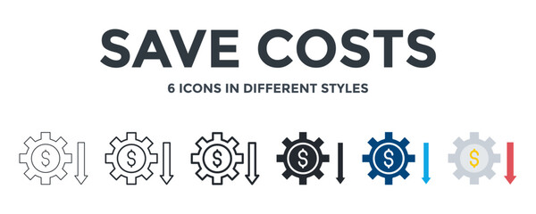 Save Costs  Icon In Different Style Vector Illustration. Designed In Thin Line, Regular Line, Bold Line, Glyph, Color Fill, And Flat Style Can Be Used For Web