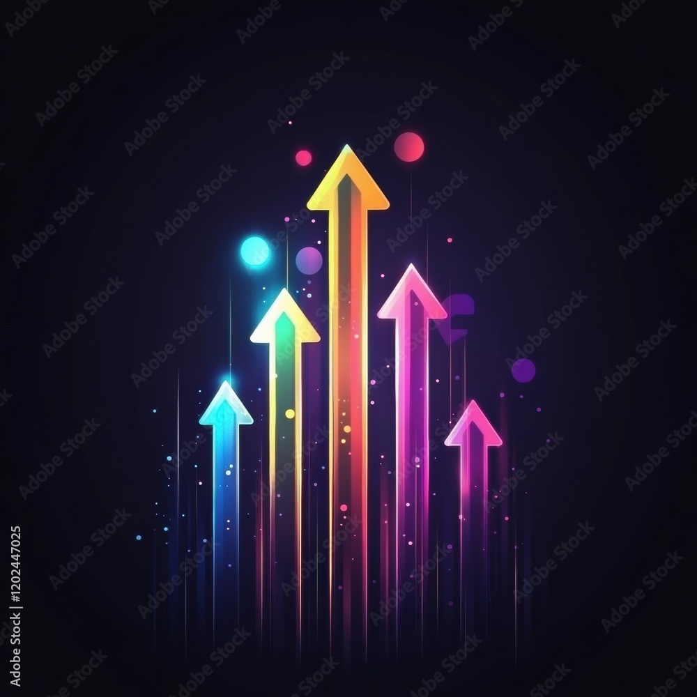 Fototapete colorful upward arrows with bright lights and sparkles on a dark background creating a dynamic feel 