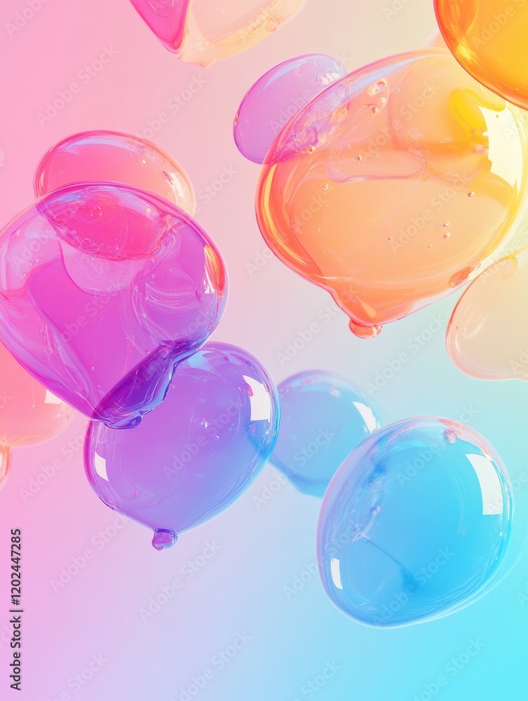 Fototapete colorful bubbles floating against a soft pastel background capturing light and reflection in a playf