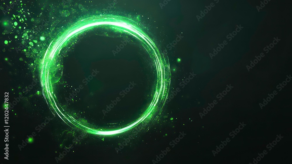 Wall mural circle green ring energy, illustration for product presentation template, copy space dark background