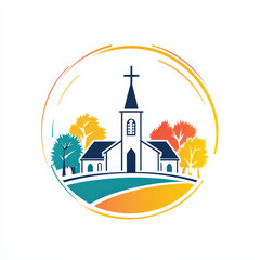 Fototapeta premium Church Surrounded by Vibrant Trees