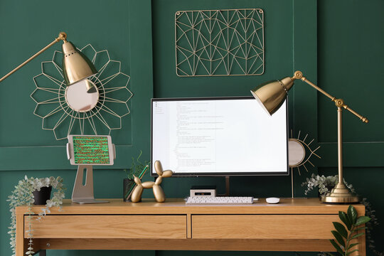 Stylish workplace of programmer with  modern computer in office