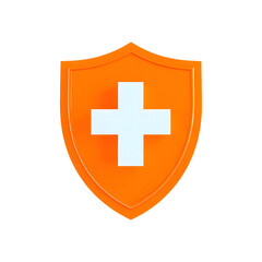 Obraz premium 3D Medical Cross on Orange Shield with Transparent Background