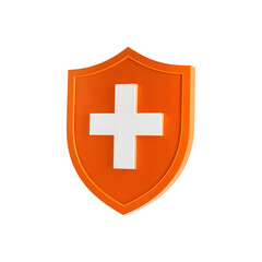 Obraz premium Rendered 3D Orange Shield with Medical Cross and Transparent Background