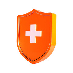 Obraz premium 3D Orange Shield with Medical Cross on Transparent Background