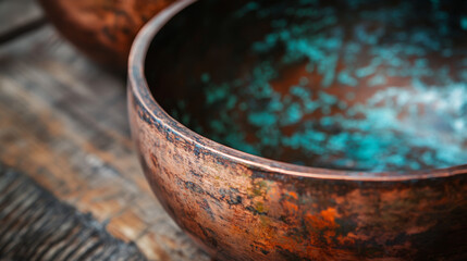 Naklejka premium A warm reddish-brown metal that can have a shiny, polished look or a more aged patina with greenish-blue oxidization over time.