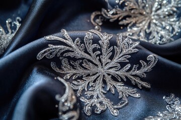 Obraz premium Elegant fabric draped gracefully showcases intricate silver embr