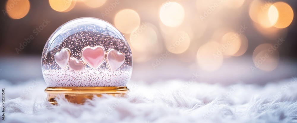 Poster a charming snow globe showcases delicate hearts that float amidst shimmering snowflakes. it rests ge