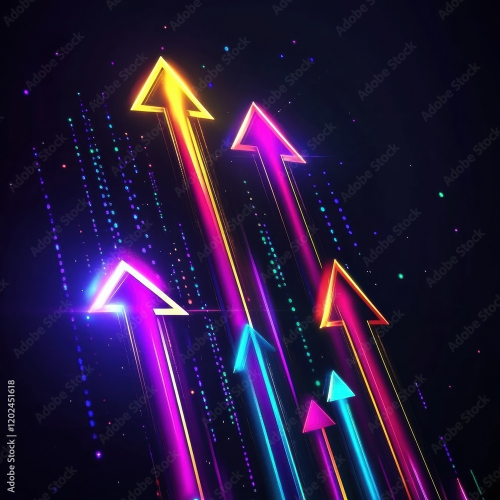 Leinwandbilder colorful arrows pointing upwards on a dark background with glowing effects in a modern design. gener