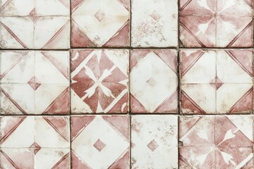 Intricate tile arrangement reveals vintage charm with faded patt