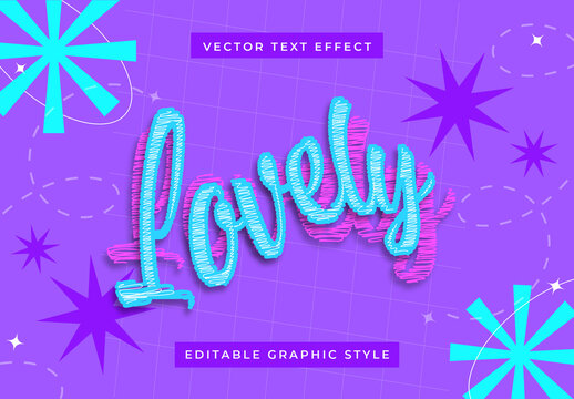 Blue And Pink Threads Font Script Fabric Textile Offset Text Effect