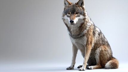 Fototapeta premium Majestic gray wolf sitting on white background.