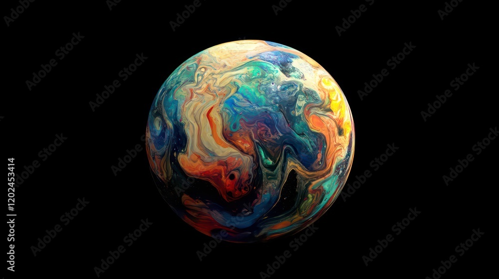 Wall mural abstract colorful sphere, swirling paint texture, vibrant hues, cosmic art, digital rendering, plane