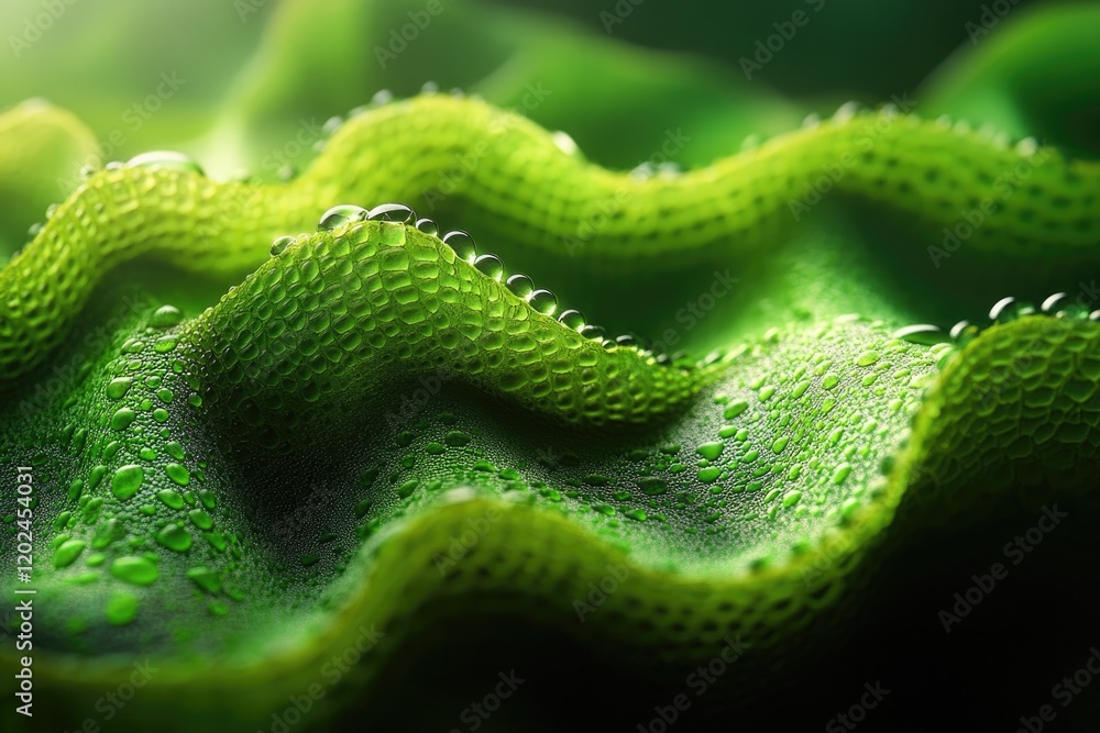 Poster lush green texture with intricate details, creating wave-like or