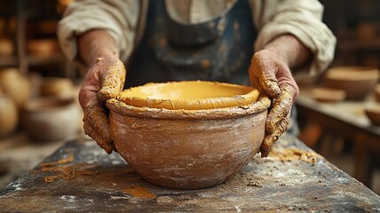 Potter Molding Clay on a Spinning Wheel