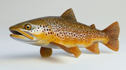 Brown trout fish isolated on white background.