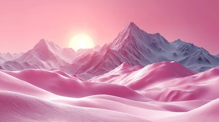 Selbstklebende Fototapeten Photo of a banner template featuring a pink background with delicate gradients and surreal landscapes © typepng