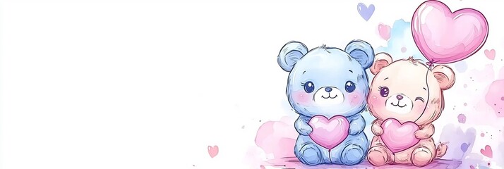 Whimsical Valentines card with illustrated animals holding heart shaped balloons
