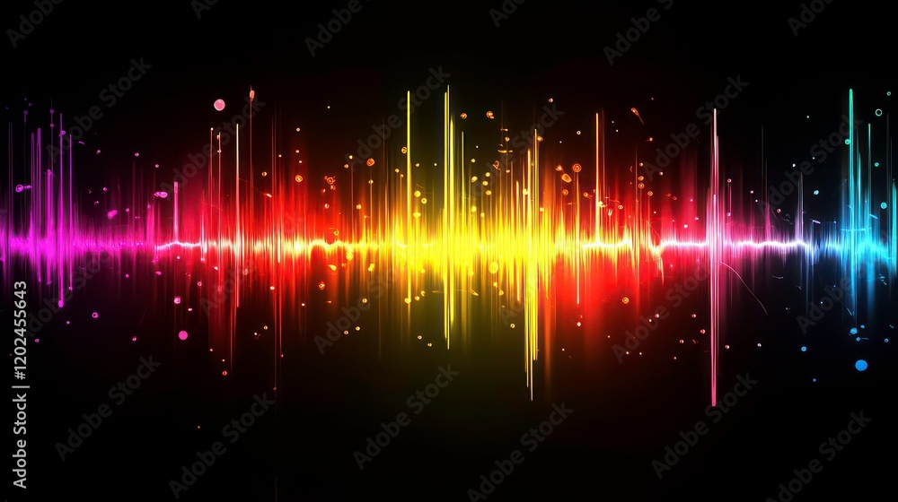 Wall mural colorful sound wave visualization on a dark background