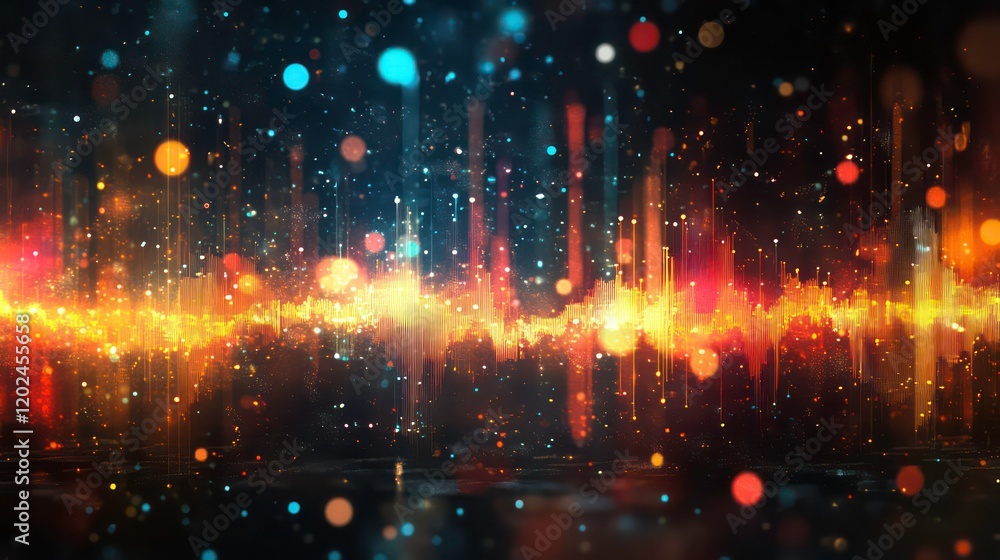 Poster abstract background with glowing particles and light streaks, creating a dynamic and energetic visua