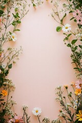 Delicate floral frame surrounds soft pastel backdrop, creating s