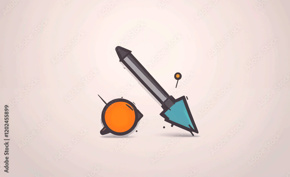 Poster a blue arrow is pointing to the right, while an orange circle is on the left. the arrow and circle a