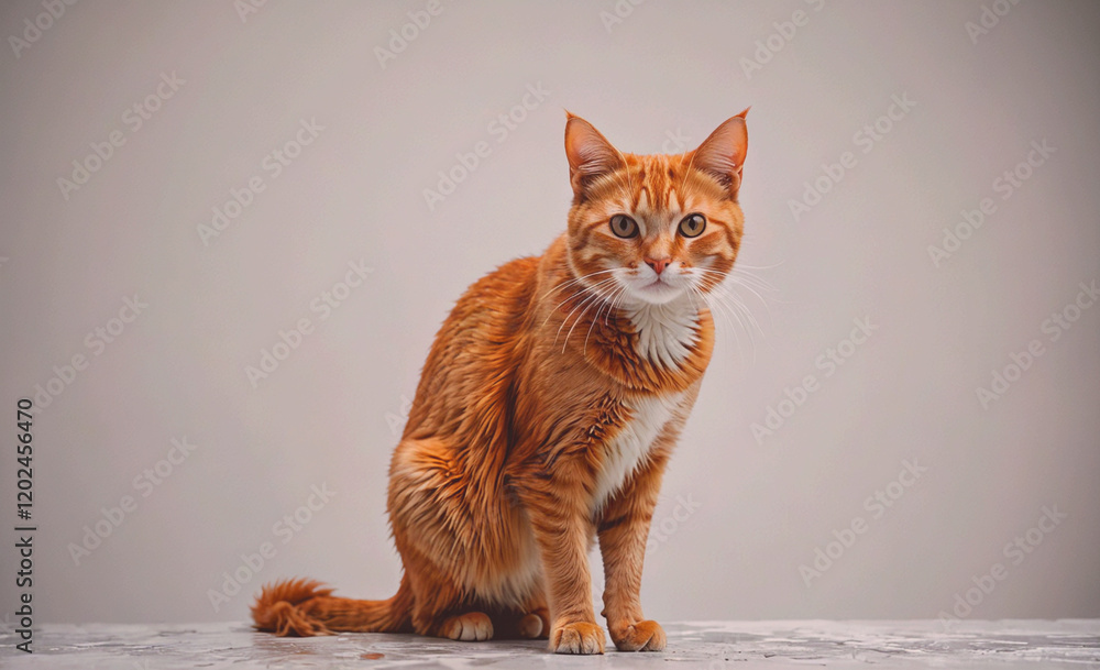 Poster A cat is sitting on a table with its back to the camera. The cat is orange and white in color