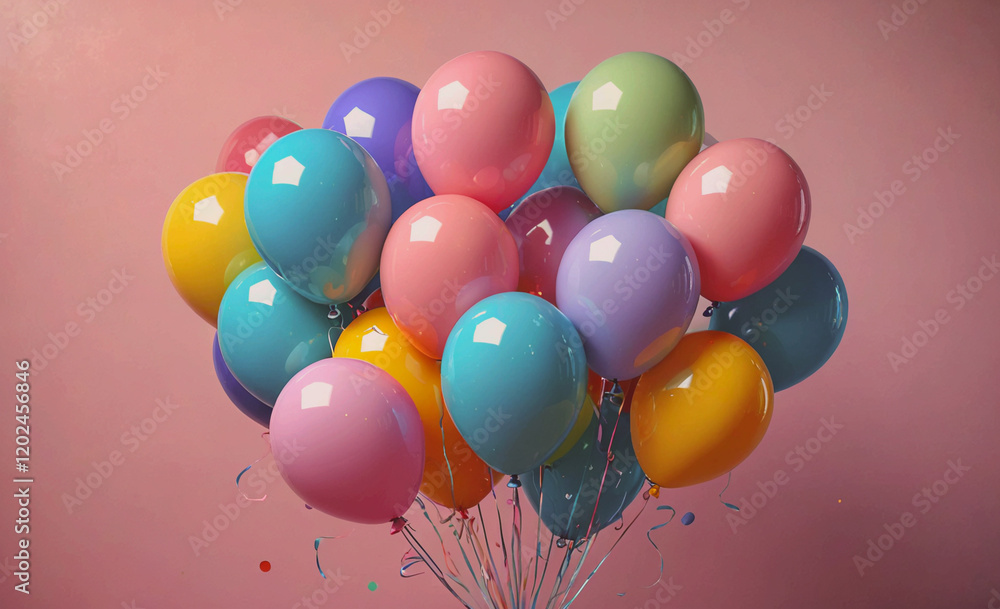 Poster a bunch of colorful balloons are floating in the air. the balloons are of different colors, includin