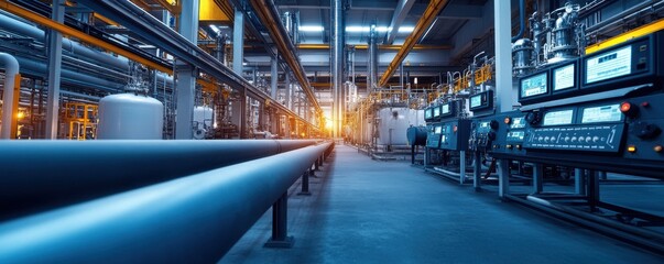 Fototapeta premium Instrumentation engineering. Industrial pipeline with machinery in a modern facility.