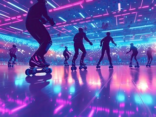 Exciting roller skating event with vibrant lights and energy at a local rink