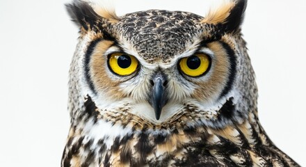 Fototapeta premium Majestic owl with striking yellow eyes and intricate feather patterns