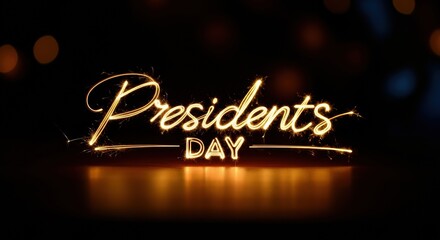 Naklejka premium Sparkling text of Presidents Day celebration in golden light