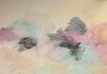 Art oil, Acrylic smear brush stroke blot painting wall. Abstract texture pink, beige pastel neutral color stain background.