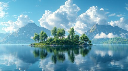 Obraz premium Portray surreal dreamscapes with swirling clouds and ethereal floating islands, creating landscapes that spark imagination. Use clean and clear colors in a realistic photo style, with a minimalist