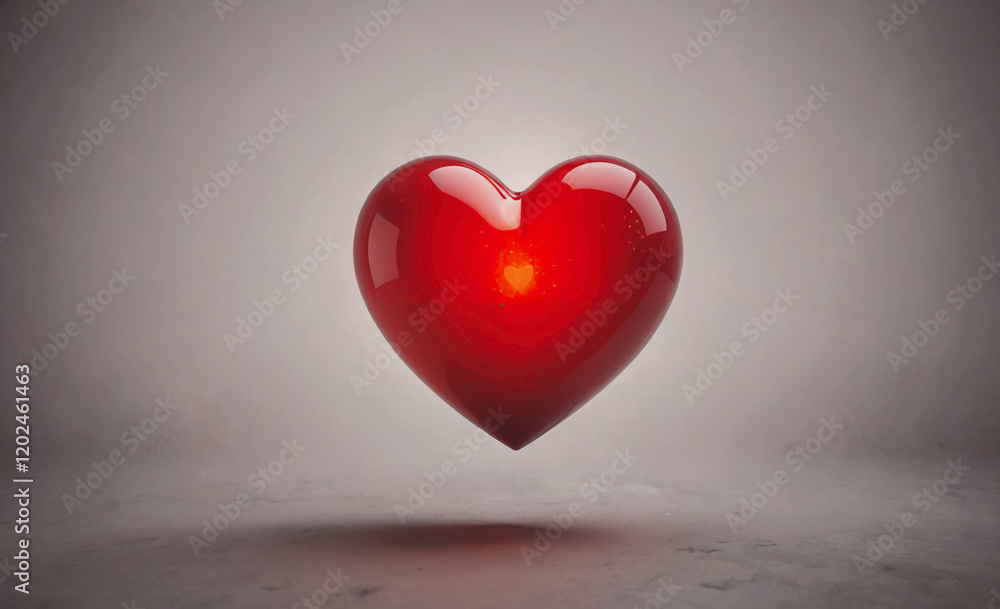 Poster a red heart is floating in the air. the heart is the main focus of the image, and it is floating abo