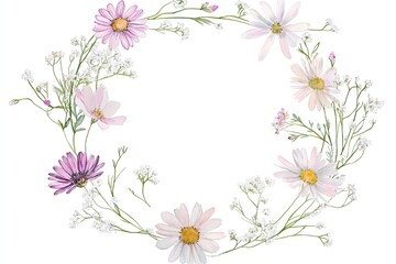 Fototapeta premium Delicate floral wreath featuring soft pink and white daisies, ev