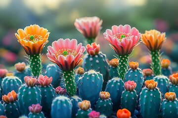 Vibrant Cactus Blossoms in a Desert Garden