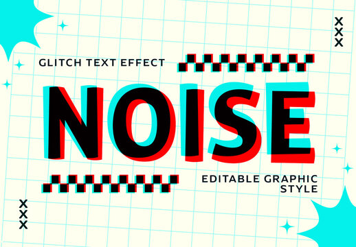 Red Blue Bold Retro Distorted 3D Noise Text Effect Template
