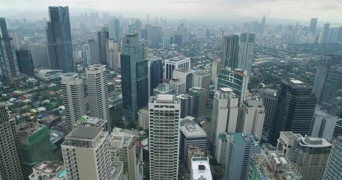 Makati City in Philippines. Cityscape Skyline and Skyscrapers in Background. Manila Business District Landing