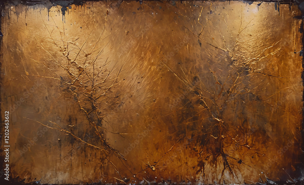 Aufkleber the painting is a large piece of artwork with a brown background and a tree on it. the tree is surro