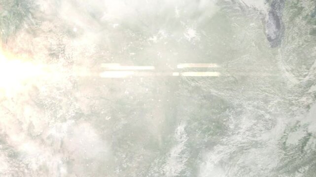 Earth zoom in from space and focus on Salina, Kansas, USA. Background for travel intro or blog. Satellite view. 3D style Animation. Images from NASA.