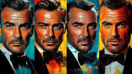 Obraz premium War hero portraits in pop art style, utilizing bold hues and comic-style speech bubbles to display impactful, motivational quotes