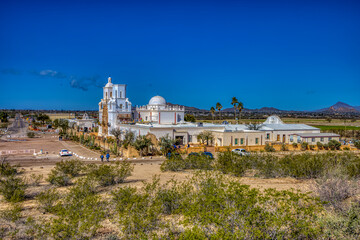 USA, Arizona, Tucson. Overview of San Xavier Mission.