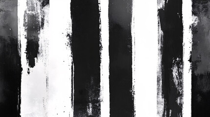 A bold abstract composition of black and white vertical stripes with rough edges and expressive brush textures in a modern art style 