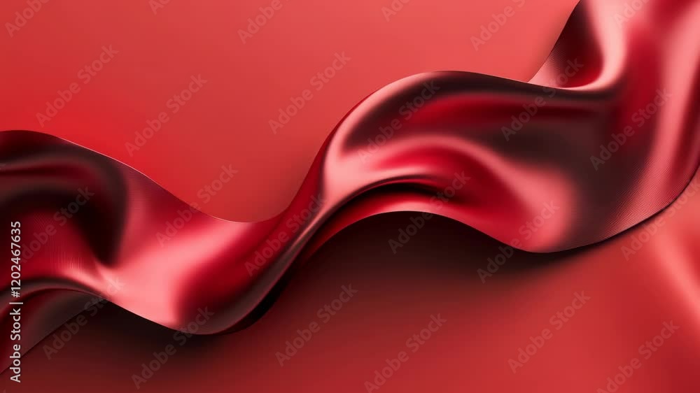 Poster flowing red fabric creates a smooth wave on a vibrant scarlet background in an artistic display of t
